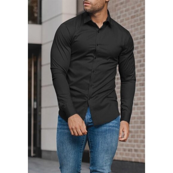 Men’s Muscle Fit Dress Shirts Fit Long Sleeve Stretch Casual Button Down Shirt - Picture 5 of 6